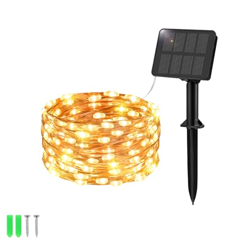 Etopgo Solar Lichterkette Aussen 5M 50 LED Lichterkette Außen Solar 8 Modus IP65 Wasserdicht Kupferdraht Solarlichterkette Außen Wetterfest für Balkon, Hof, Garten Dekorationen Warmweiß [1 Stück] von Etopgo