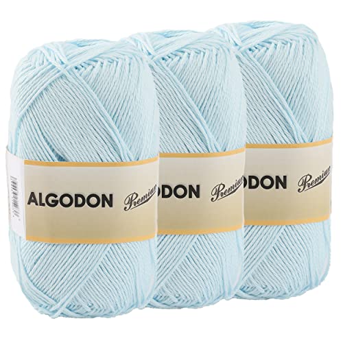 3 x Baumwollgarn, 100% Baumwolle, perfekt zum Stricken oder Häkeln, 100 g, Babyblau von Etrexonline