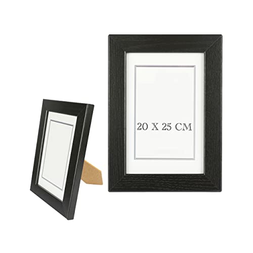 Bilderrahmen 20x25cm Schwarz Holz mit Aufsteller, Fotorahmen Holz mit Glasplatte für Tisch und Wand von Etrexonline