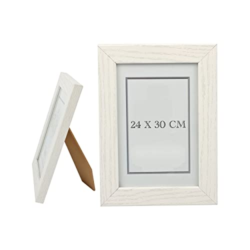 Bilderrahmen 24x30cm Weiß Holz mit Aufsteller, Fotorahmen Holz mit Glasplatte für Tisch und Wand von Etrexonline