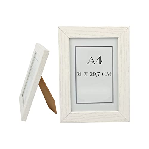 Bilderrahmen A4 21x29.7cm Weiß Holz mit Aufsteller, Fotorahmen Holz mit Glasplatte für Tisch und Wand von Etrexonline