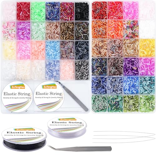 EuTengHao 14400pcs Rohr Perlen Kit, Glas Bugle Seed Perlen kleine Handwerk Perlen für DIY Handwerk Schmuck machen liefert (7mm, 300 pro Farbe, 48 Farben) von EuTengHao