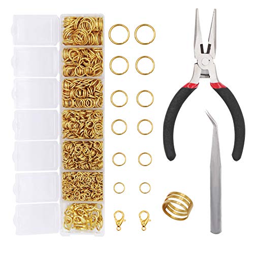 EuTengHao 1504Pcs Gold Offene Biegeringe und Hummerverschlüsse Kit Schmuckreparaturwerkzeuge Kit Schmuckherstellungszubehör Kit mit Schmuckherstellungszubehör für die Reparatur von Halsketten (Gold) von EuTengHao