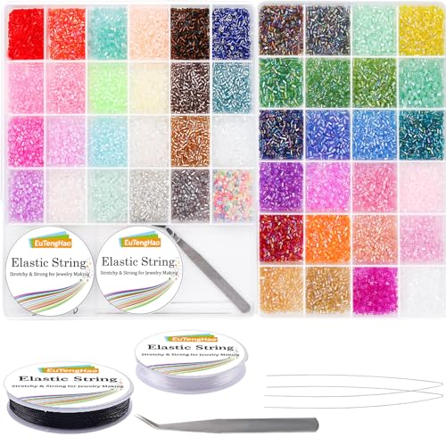 EuTengHao 16800pcs Rohr Perlen Kit Glas Bugle Seed Perlen kleine Handwerk Perlen für DIY Basteln Schmuck machen liefert (3mm, 350 pro Farbe, 48 Farben) von EuTengHao