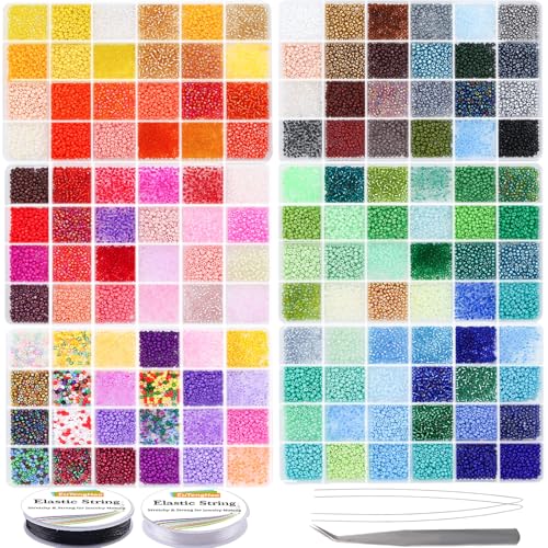 EuTengHao 3mm Glasperlen für Armband Making Kit, 8/0 kleine Handwerk Perlen für Armband Halsketten Crafting Schmuck machen Lieferungen (36000Pcs,144 Farben) von EuTengHao