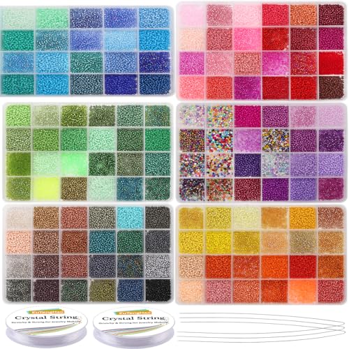 EuTengHao 57600pcs 2mm Glasperlen kleine Handwerk Perlen für DIY Armband Halsketten Crafting Schmuck machen Lieferungen mit Jump Ring Lobster Clasp elastische Schnüre von EuTengHao