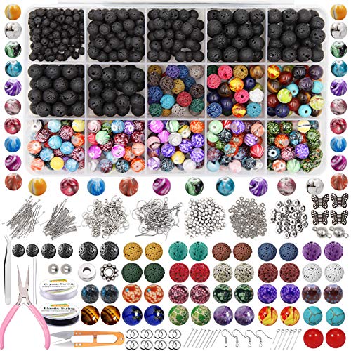 EuTengHao 846Pcs Lavasteinperlen Rock Loose Beads Cloisonne Beads Kit mit Tintenmustern Chakra Beads Spacer Anhänger Perlen für Diffusor Ätherische Öle Adult DIY Bracelet Jewelry Making Supplies von EuTengHao