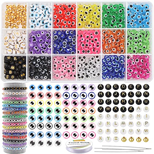 EuTengHao 907Pcs Evil Eye Perlen Brief Perlen Evil Eye Charms Spacer Perlen Schmuck Strings für DIY Beading Supplies Armbänder Perlen Halskette Schmuck machen Frauen DIY Handwerk (15 Styles) von EuTengHao