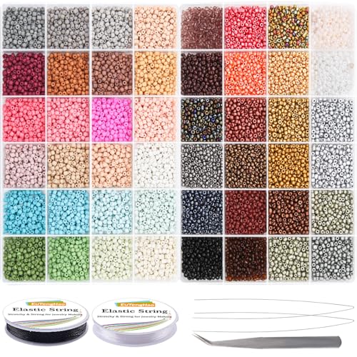 EuTengHao Glas Seed Beads für Armband Making Kit, 8/0 kleine Pony Perlen für Armband Halskette Schmuck machen DIY Crafting (3mm, 48 Farben, mattiertes Glas und lackiertem Glas) von EuTengHao