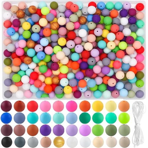 Silikonperlen 40 Farben 15mm Runde Silikonperlen Bulk, Focal Beads Lose Gummiperlen für Schmuck Armband Halskette Schlüsselanhänger DIY Handwerk machen Dekoration（160Pcs） von EuTengHao