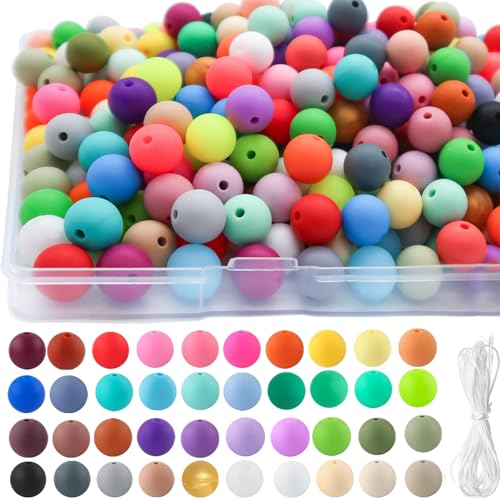 Silikonperlen Bulk 40 Farben Focal Perlen lose Perlen Gummi Runde Perlen gemischte Farbe Silikonperlen für Schmuck Armband Halskette Schlüsselanhänger DIY Handwerk machen Dekoration (200Pcs/12mm) von EuTengHao