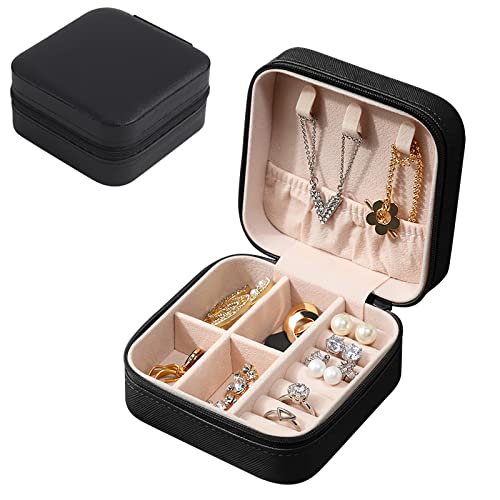 Eucomir Schmuckkästchen für Damen,Schmuckschatulle Reise,Klein PU-Leder Schmuckaufbewahrung Schmuckkoffer,Mini Schmuckbox Reise für Ringe,Ohrringe, Armbänder, Ketten für Frauen,Ehefrau,Mutter,Schwarz von Eucomir