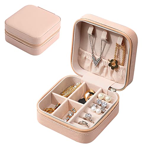 Eucomir Schmuckkästchen für Damen,Schmuckschatulle Reise,Klein PU-Leder Schmuckaufbewahrung Schmuckkoffer,Mini Schmuckbox Reise für Ringe, Ohrringe, Armbänder, Ketten, Lotuswurzel Stärke von Eucomir