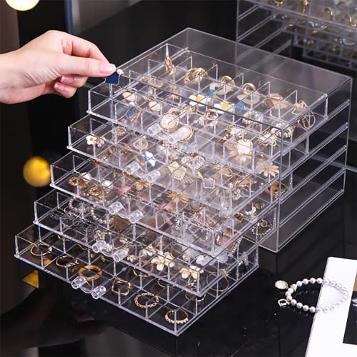 Transparente Acryl-Schmuck-Aufbewahrungsbox, Ohrring-Schmuck-Organizer mit 5 Schubladen, 5-lagige Schmuckschatulle für Frauen, Ohrring-Display-Halter für Ohrringe, Ring, Armband, Halskette, 120 Fächer von Euedue