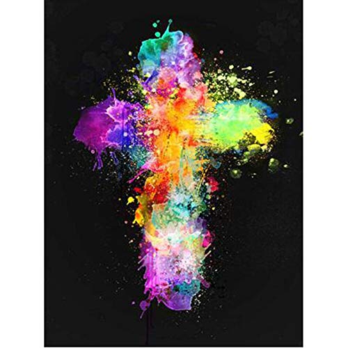 Eufujo Malen nach Zahlen Kreuz christliche Religion Set für Erwachsene, Kinder selber auf Leinwand malen nach Zahlen zur Heimdekoration 30x40cm Rahmenlos von Eufujo