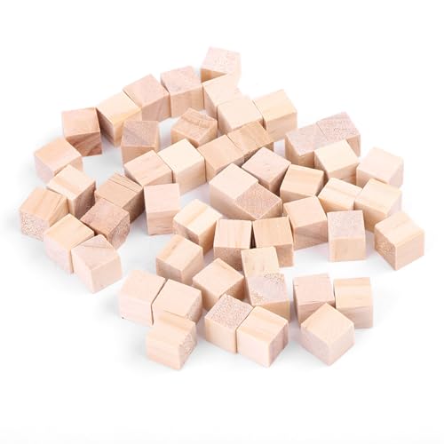 50pcs Quadratisch Holz, Holzholzblöcke Handwerk, Holzwürfel Bastelhölzblöcke Handwerk, Holzwürfel Bastelblöcke für Handwerk Kleine Holzwürfelblöcke Würfel für DIY Bastelhandwerk von Eujgoov