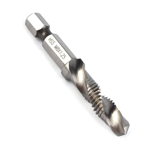 M8 X 1,25 Sechskantschaft-Bohrer-Gewindebohrer-Bit-Set, Rostfreier Titan-beschichteter 6,8-mm-Spiralnut-Spiralbohrer für Weiches Metall, Aluminium, Eisen von Eujgoov