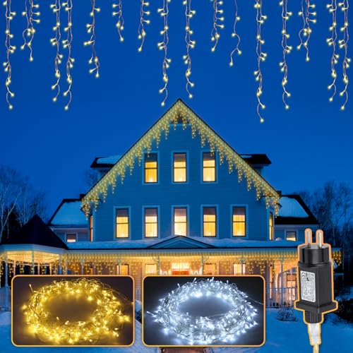 Eulenke Eisregen Lichterkette Außen&Innen, 200 LEDs, 8 Modi, Memory-Funktion, Lichterketten geeignet für große Feste wie Weihnachten und Hochzeiten, Warmweiß von Eulenke