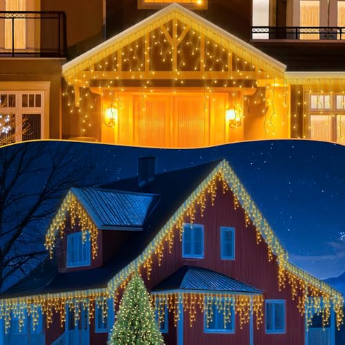 Eulenke Eisregen Lichterkette Außen&Innen, 600 LEDs, 8 Modi, Memory-Funktion, Lichterketten geeignet für große Feste wie Weihnachten und Hochzeiten, Warmweiß von Eulenke