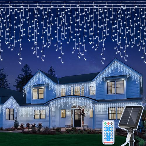 Eulenke Solar Eisregen Lichterkette Außen, 600LEDs, 8 Modi & Memory-Funktion, solarlichterkette mit Fernbedienung, IP44, Geeignet für die Innen- und Außendekoration von Häusern, kaltweiß von Eulenke