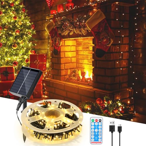 Eulenke Solar Lichterkette Aussen 30M 300LEDs, Solarlichterkette Wasserdicht mit Fernbedienung Timer, 8 Modi Dimmbar Lichterkette für Party Garten Balkon Terrasse Weihnachten(Warmweiß) von Eulenke