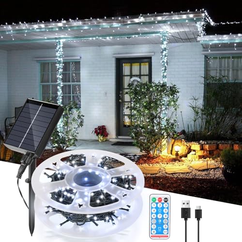 Eulenke Solar Lichterkette Aussen 50M 500LEDs, Solarlichterkette Wasserdicht mit Fernbedienung Timer, 8 Modi Dimmbar Lichterkette für Party Garten Balkon Terrasse Weihnachten(Kaltweiß) von Eulenke