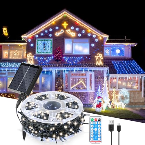 Eulenke Solar Lichterkette Aussen 80M 800LEDs, Solarlichterkette Wasserdicht mit Fernbedienung Timer, 8 Modi Dimmbar Lichterkette für Party Garten Balkon Terrasse Weihnachten(Kaltweiß) von Eulenke