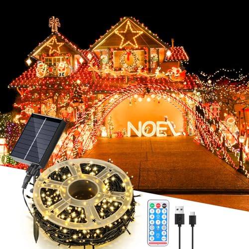 Eulenke Solar Lichterkette Aussen 80M 800LEDs, Solarlichterkette Wasserdicht mit Fernbedienung Timer, 8 Modi Dimmbar Lichterkette für Party Garten Balkon Terrasse Weihnachten(Warmweiß) von Eulenke