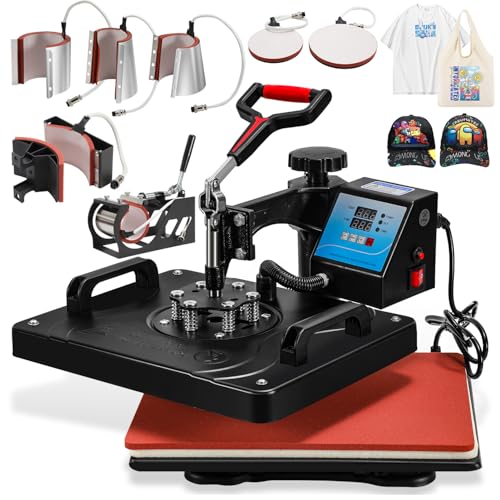 Eulenke Transferpresse Hitzepresse 8 IN 1, Heat Press 1250W, 360 Grad Schwenkbar DIY Mulitifunktional Sublimation Wärmepresse, Heißpresse Maschine 38x29cm, Geeignet für T-Shirts, Hüte, Tassen, Teller von Eulenke