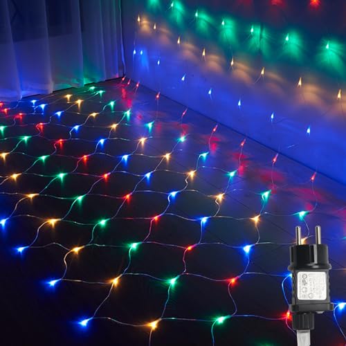 Eulenke lichternetz außen & innen 2x2m, 200 LEDs Farbe lichternetz mit 8 Modi + Memory-Funktion, IP44, zur Dekoration von Balkonen, Gärten und Häusern verwendet werden von Eulenke