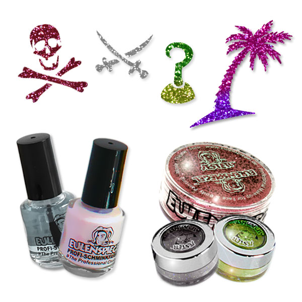 Glittertattoo-Set Karibik mit 3x Glitter, 4 Tattooschablonen +Kleber von Eulenspiegel