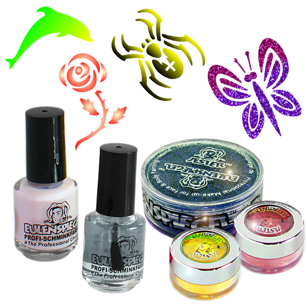 Glitzer Tattoo-Set Best of..Glitzer, Hautkleber, 4 Schablonen von Eulenspiegel