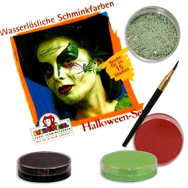 Kinderschminke Halloween im Set für Profis: 4 Farben,Pinsel +Anleitung von Eulenspiegel