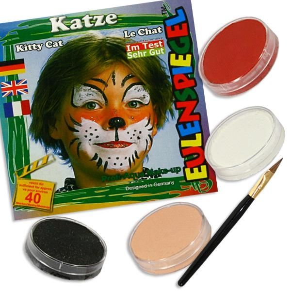 Kinderschminke-Set Katze, so süß!, Profi-Aqua, 4 Farben+Pinsel von Eulenspiegel