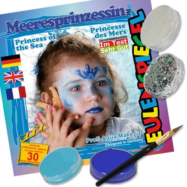 Kinderschminke-Set Meeresprinzessin,ProfiAqua,3Farben+1xGlitzer+Pinsel von Eulenspiegel