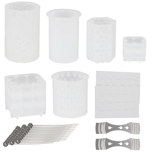 Silikon Kerzenform Kit, 6Pcs 3D DIY Silikonform Kerzen-Gießen Formen und Kerzendocht Set, Kerzenformen zum Gießen Kerzen Selber Machen set für Heimdekorationen,DIY Duftkerze, Bastel Ornamente von Euleryoo