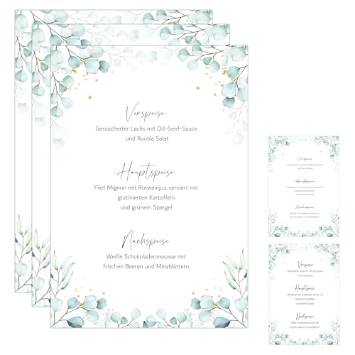 Eummel 14 Zauberhafte Menükarten im Boho Design | Format DIN A5 | Individuell anpassbare Speisekarten Getränkekarten für die Hochzeit Geburtstag Jubiläum | Tischdeko Menu Blanko von Eummel