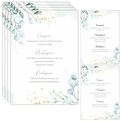 Eummel Menu Blanko Menükarten im Boho Design | 15 Stück DIN A5 | Individuell anpassbare Speisekarten und Getränkekarten für die Hochzeit und andere Anlässe | Tischdeko von Eummel