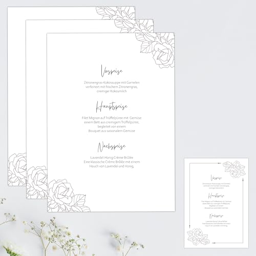 Eummelchen 13 Bezaubernde Menükarten im DIN A5 Format | Personalisierbare Speisekarten Getränkekarten für Hochzeiten, Geburtstage und Jubiläen | Elegante Tischdekoration mit Blanko Menu von Eummelchen