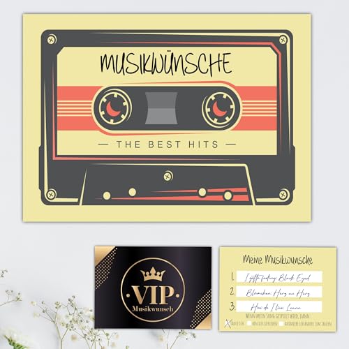 Eummelchen 50 retro Kassette Musikwunschkarten für jede Feier inkl. 2 VIP karten | Hochzeit Geburtstag Party | Ideal für DJs | Musikwunschzettel | Partykarten Musikkarten | Individuelle Musikwünsche von Eummelchen