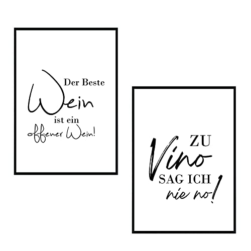 Set - Poster Bild DIN A4 - Zu Vino sag ich nie no - Die Geschenkidee für Weinliebhaber - Plakat Spruch lustiges Wein Geschenk Wine Sprüche Typografie schwarz weiß Küche Wohnzimmer Deko (Vino 2) von Eummelchen