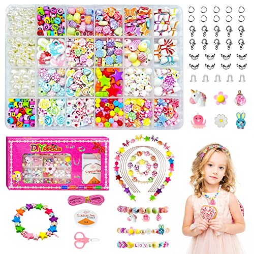 Eurtes Perlen zum Auffädeln Kinder, Schmuck Selber Machen Set für Mädchen, Bunte Perlen Set Kinder für Machen Ketten-Haarband-Armbänder, Geburtstagsgeschenk Perlensets für Mädchen von Eurtes