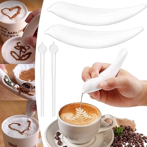 Eunmsi 2025 New Spice Pen for Latte Art,Latte Art Pen, Latte Art Pen for Coffee,Spice Pen,Coffee Stencils Latte Art,Electrical Coffee Carving Pen,for Coffee,Cinnamon Powder,Powered By Battery (2 pcs) von Eunmsi