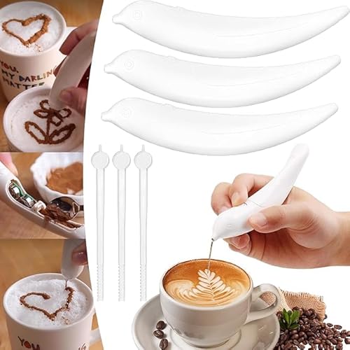 Eunmsi 2025 New Spice Pen for Latte Art,Latte Art Pen, Latte Art Pen for Coffee,Spice Pen,Coffee Stencils Latte Art,Electrical Coffee Carving Pen,for Coffee,Cinnamon Powder,Powered By Battery (3 pcs) von Eunmsi