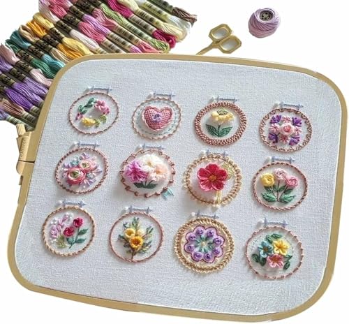 Eunmsi Small Flower Frame Embroidery Kit,12 Different Stitches DIY Kits,Embroidery Kit for Beginners with Pattern and Instructions, Cross Stitch Kits,Hand Floral Embroidery Starter Kit von Eunmsi