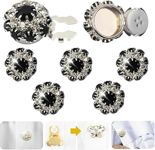 Rhinestone Button Covers, Detachable Shirt Button Clips Buttons Jewelry,Rhinestone Button Covers for Women,Crystal Fancy Buttons for Clothing Decorative Buttons for Crafting (3 pcs-Black) von Eunmsi