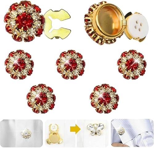 Rhinestone Button Covers, Detachable Shirt Button Clips Buttons Jewelry,Rhinestone Button Covers for Women,Crystal Fancy Buttons for Clothing Decorative Buttons for Crafting (3 pcs-Red) von Eunmsi