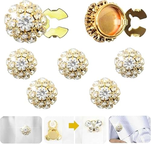 Rhinestone Button Covers, Detachable Shirt Button Clips Buttons Jewelry,Rhinestone Button Covers for Women,Crystal Fancy Buttons for Clothing Decorative Buttons for Crafting (5 pcs-Golden) von Eunmsi