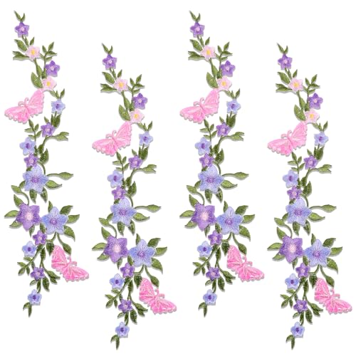 4 Stück lange florale Aufnäher zum Aufbügeln, Blumenranke, bestickt, mit Blatt, für Kleidung, Hochzeitskleider, Taschen, Hüte, Jeans, Jacken, Pullover, DIY, Basteln, dekorative Reparaturen 4 Stück lange florale Aufnäher zum Aufbügeln, Blumenranke, bestickt, mit Blatt, für Kleidung, Hochzeitskleider, Taschen, Hüte, Jeans, Jacken, Pullover, DIY, Basteln, dekorative Reparaturen von EupHHonycs