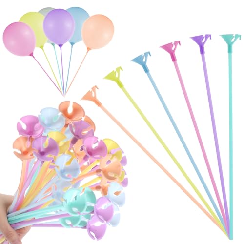 50 Stück Mehrweg Luftballons Plastikstäbe Ballonstäbe mit Bechern 33cm Bunte Ballonhalter Lange Party Ballonhalter Wiederverwendbar Ballonstäbe Stäbe Halter für Party Hochzeit Jubiläumsdekoration von EupHHonycs